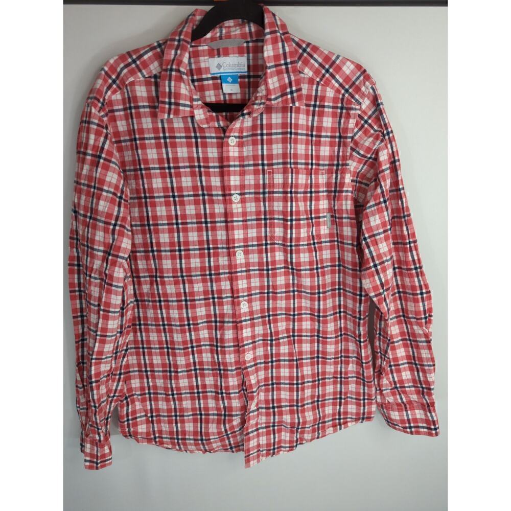 Columbia Sportswear Men's Cotton Plaid Long Sleeve Button Down Shirts Red Medium